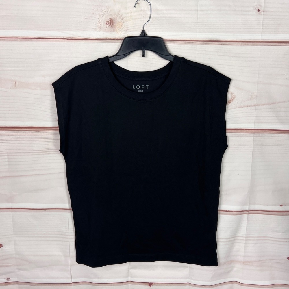 LOFT Top Women XXS Black Dolman Sleeve T-Shirt Crew Neck Cotton Modal Knit Solid